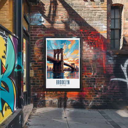 Brooklyn Bridge New York City Travel Sunset Poster
