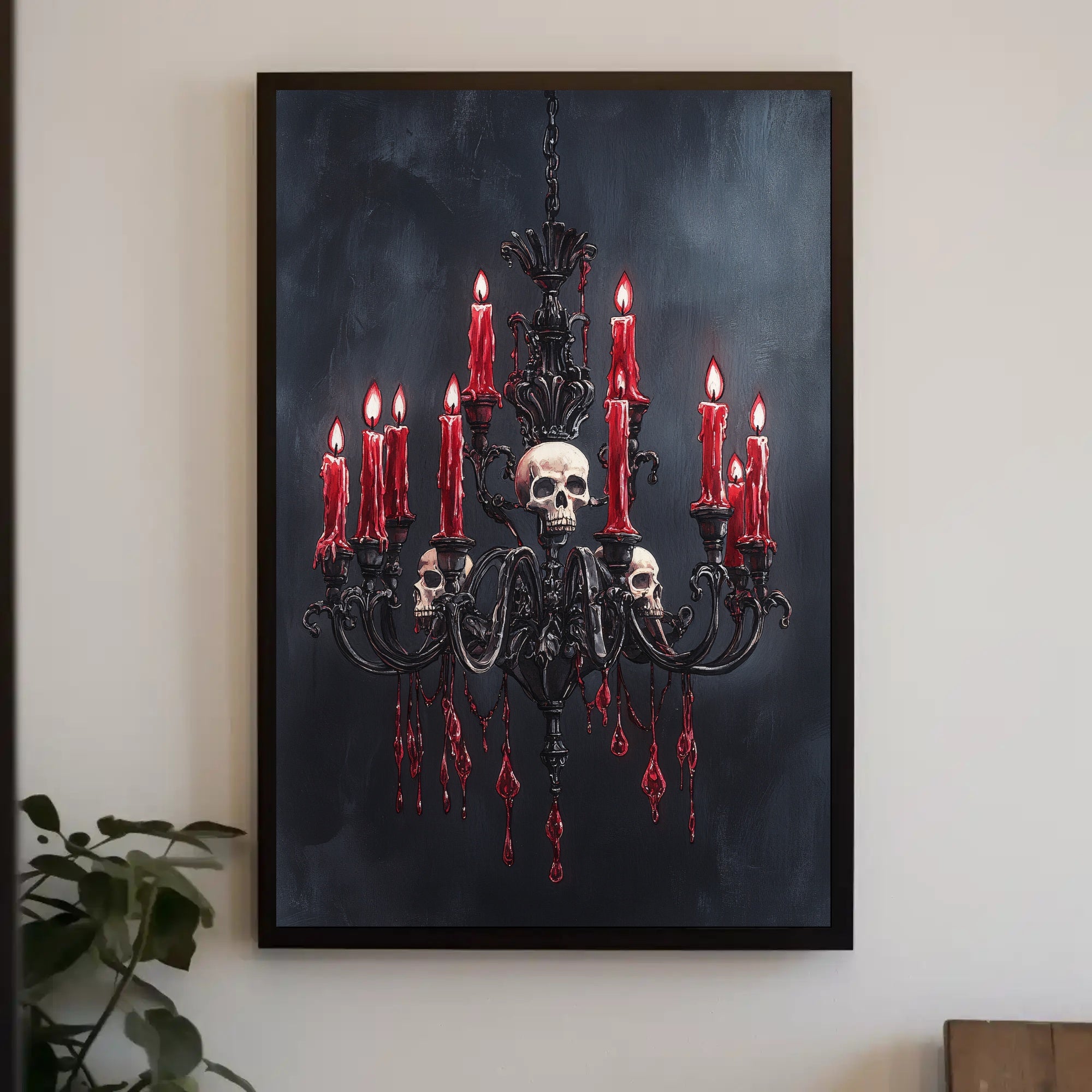 Gothic Chandelier With Skulls Poster