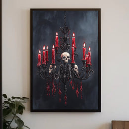 Gothic Chandelier With Skulls Poster