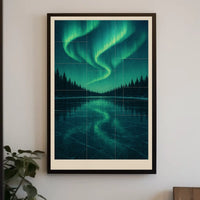Aurora Borealis Over Frozen Lake Poster