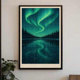 Aurora Borealis Over Frozen Lake Poster