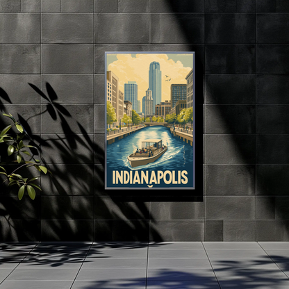 Indianapolis Indiana - Downtown Canal Vintage Travel Poster