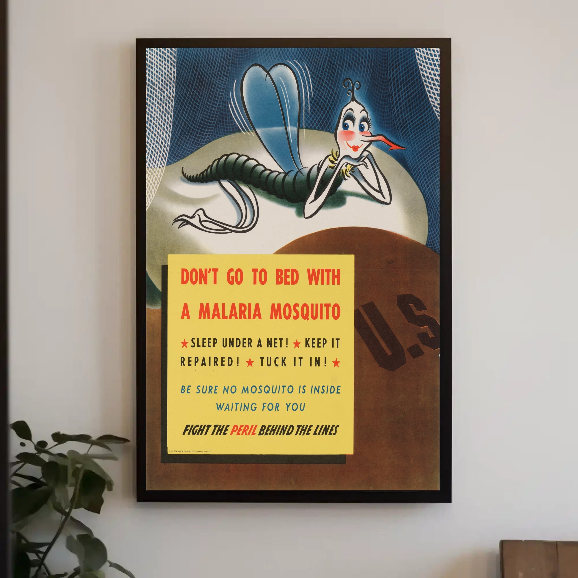 WWII Malaria Awareness Mosquito Net Poster