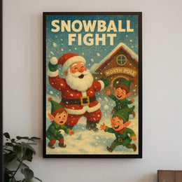 Festive Vintage Santa and Elves Christmas Poster