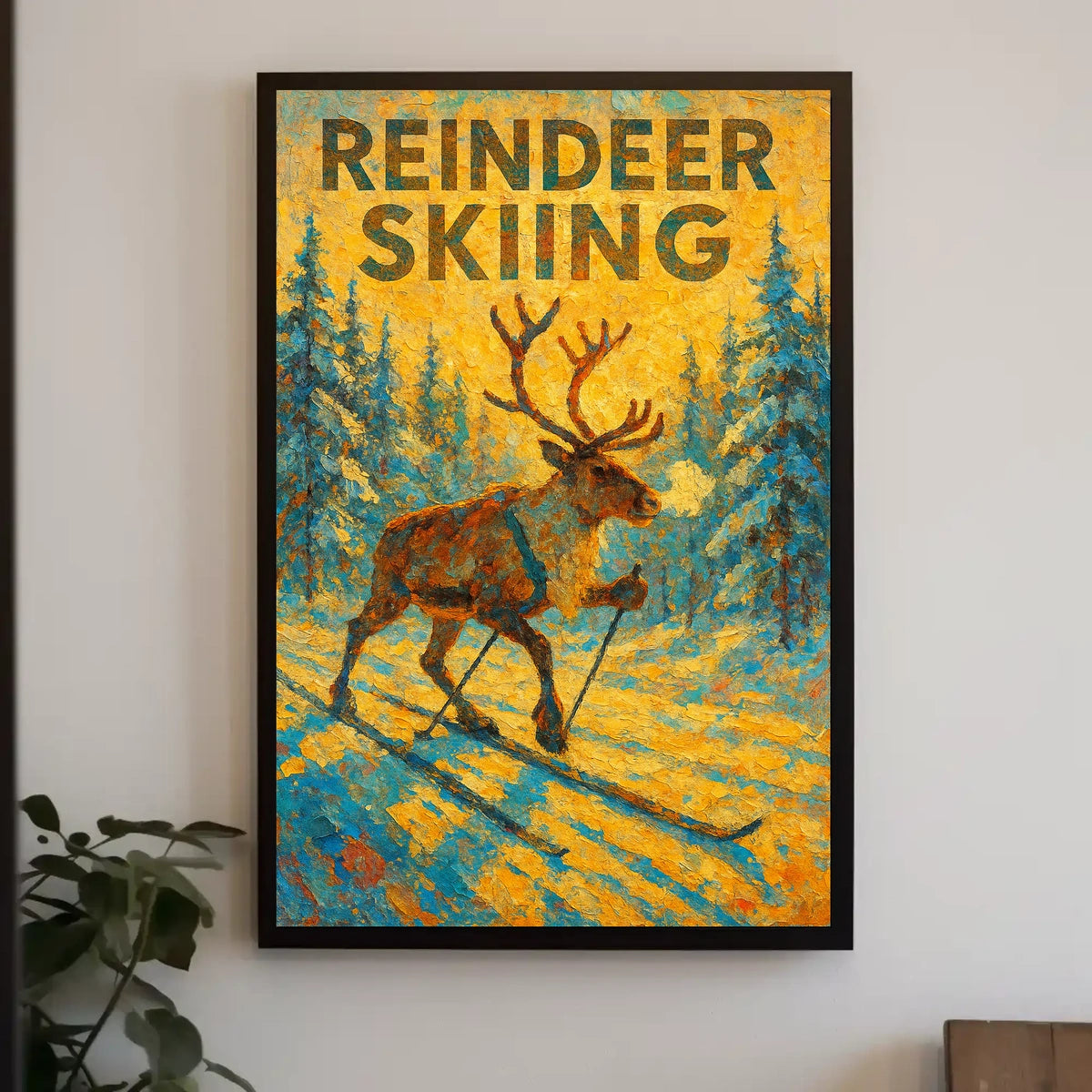Reindeer Skiing Adventure Poster