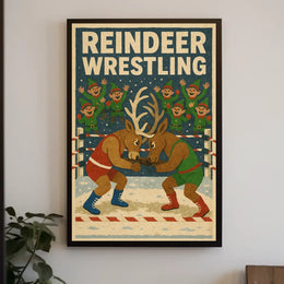 Vintage Reindeer Wrestling Funny Poster
