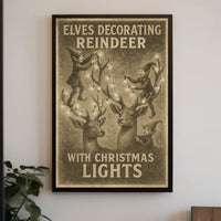 Elves Decorating Reindeer Poster