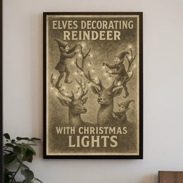 Elves Decorating Reindeer Poster