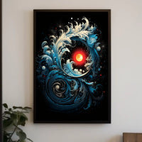 Dynamic Ocean Waves and Sun Abstract or Artistic Poster