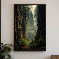 Redwood Forest Travel Poster Tranquil Wall Art Print