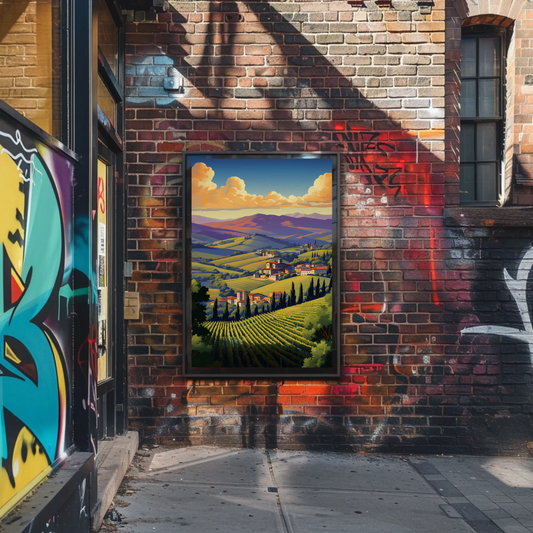 Tuscany Italy Rolling Hills Vineyards Sunset Travel Poster