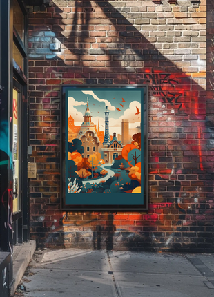 Barcelona Park Guell Surreal Skyline Travel Poster