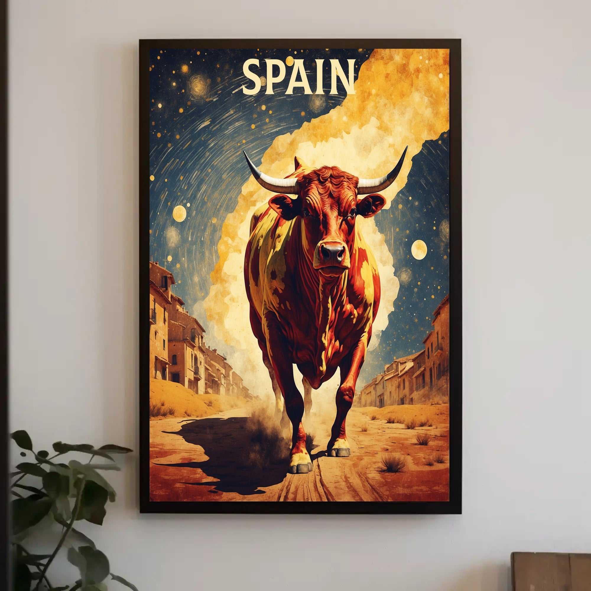 Charging Bull on Spanish Street: Cultural or Heritage Poster