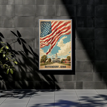 Bettendorf Iowa Town Hall Vintage Travel Poster