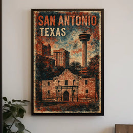 San Antonio Vintage Landmarks Travel Nostalgia Poster