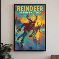 Speed Skating Reindeer Winter Wonderland Sports Poster
