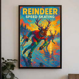 Speed Skating Reindeer Winter Wonderland Sports Poster