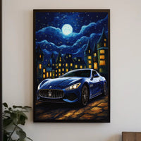 Futuristic Car Meets Starry Night Artistic Poster