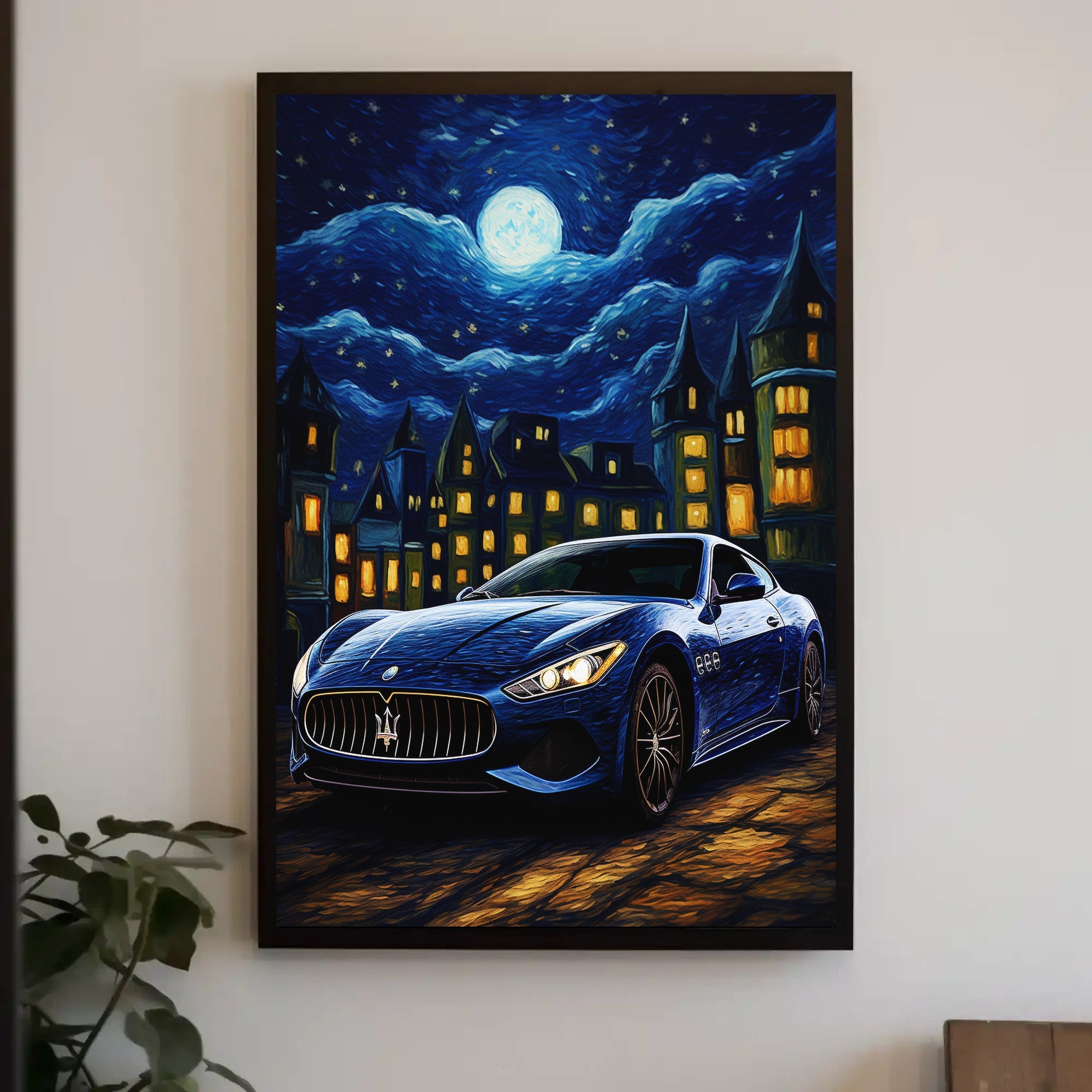 Futuristic Car Meets Starry Night Artistic Poster