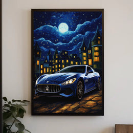 Futuristic Car Meets Starry Night Artistic Poster
