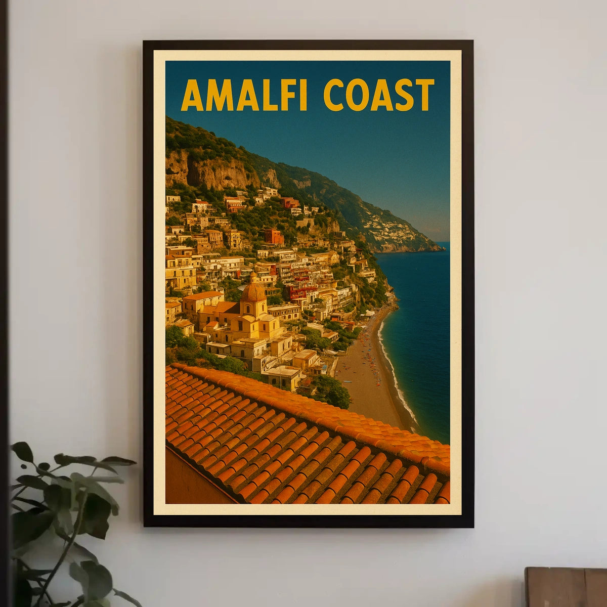 Amalfi Coast Poster Blue Mediterranean Coastal Wall Art