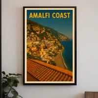 Amalfi Coast Poster Blue Mediterranean Coastal Wall Art