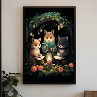 Whimsical Foxes Lantern Reading Forest Poster