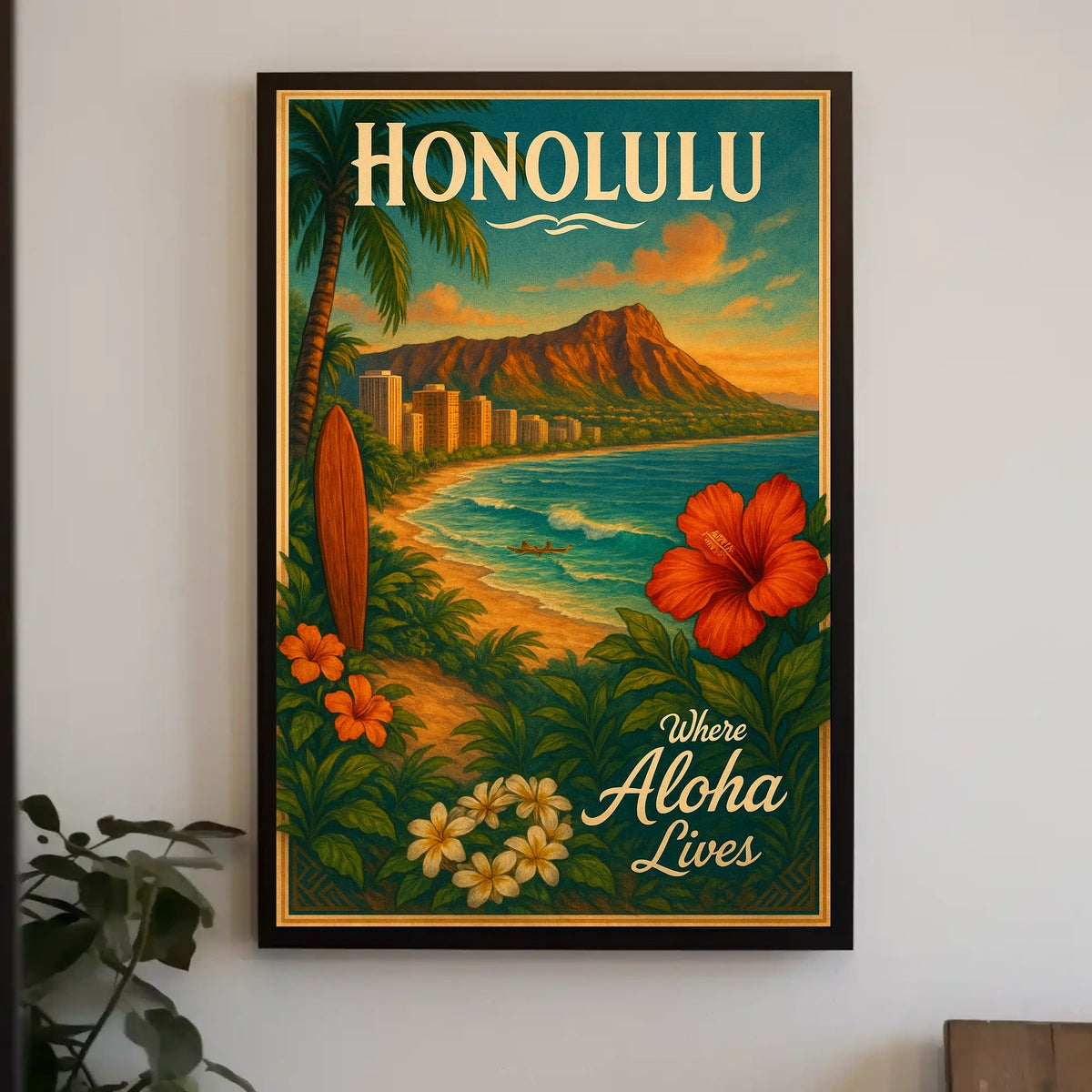 Honolulu Vintage Travel Poster Tropical Paradise Adventure