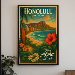 Honolulu Vintage Travel Poster Tropical Paradise Adventure