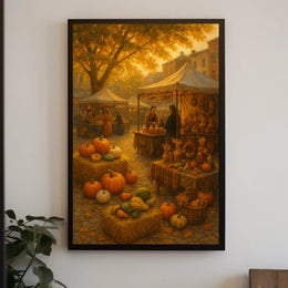 Autumn Market Scene Impressionism Vintage Cozy Poster