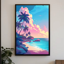 Tropical Sunset Beach Scene Art Poster
