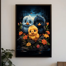Enchanting Chicks in Mystical Forest Art Poster