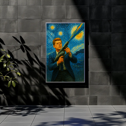 JFK Paints Starry Sky Vintage Travel Poster Remix John F. Kennedy