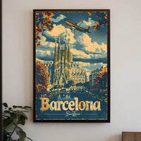 Barcelona Travel Poster Inspired by Retro Adventure and Exploration