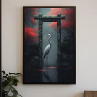 Tranquil Crane In A Mystical Garden Poster