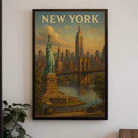 New York City Skyline Cityscape Poster Vintage Wall Art