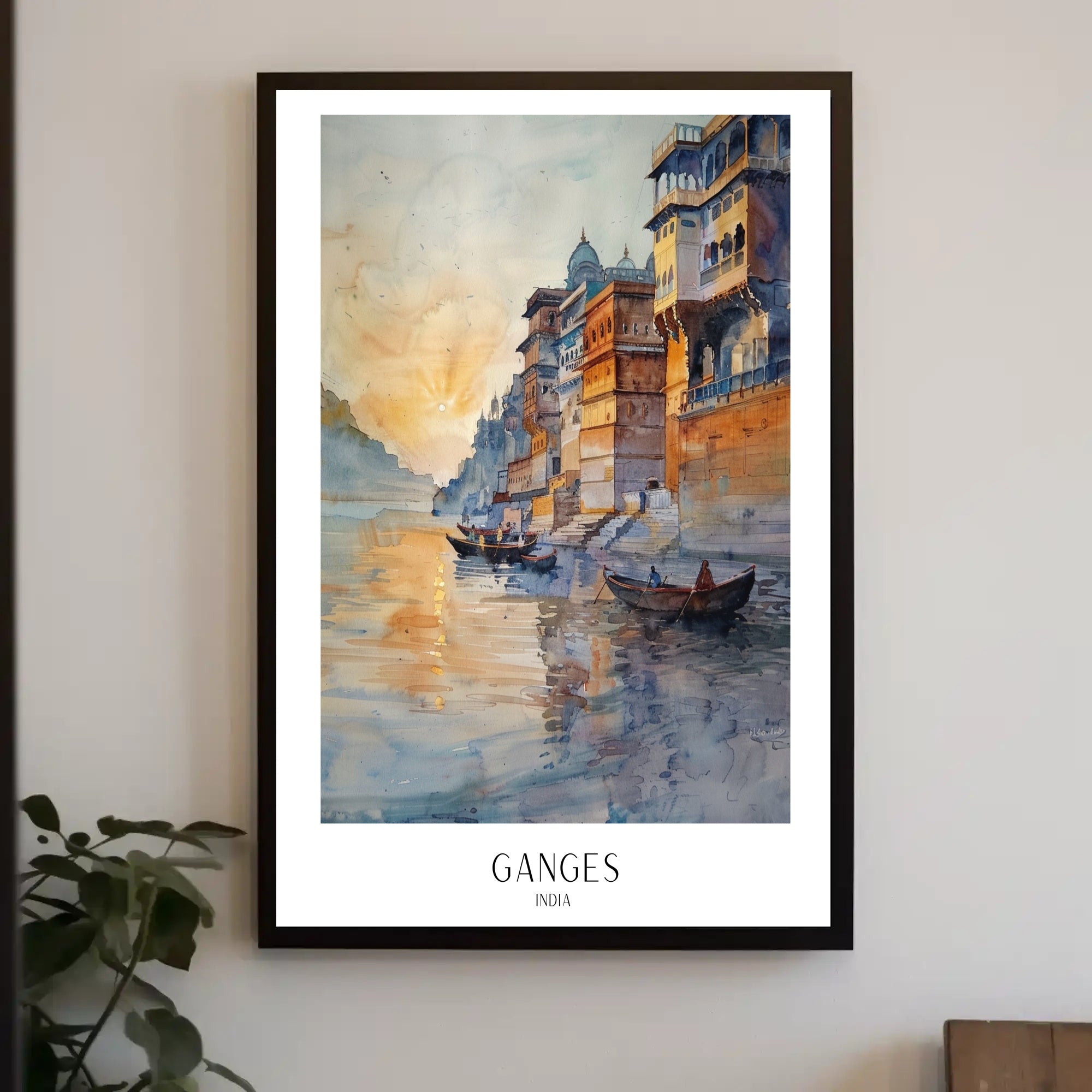Serene Ganges Watercolor: Cultural or Heritage Poster PosterGoat