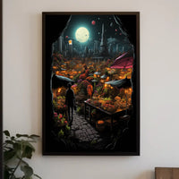 Moonlit Market In A Futuristic City Poster