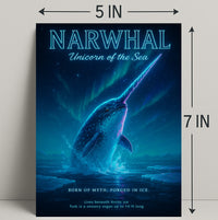 Narwhal Beneath Northern Lights Fantasy or Mythology Poster