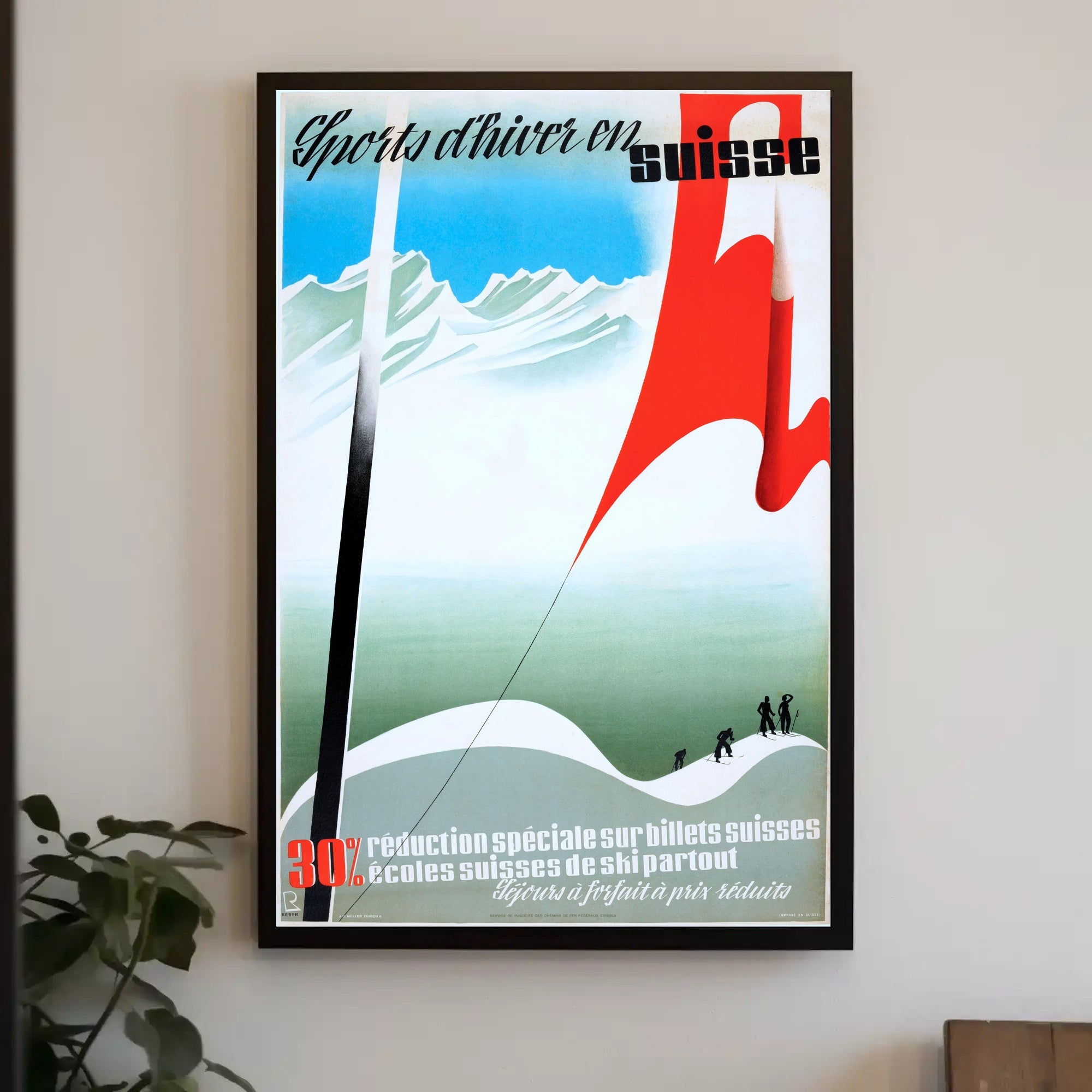 Swiss Skiing Vintage Design Winter Sports Poster PosterGoat