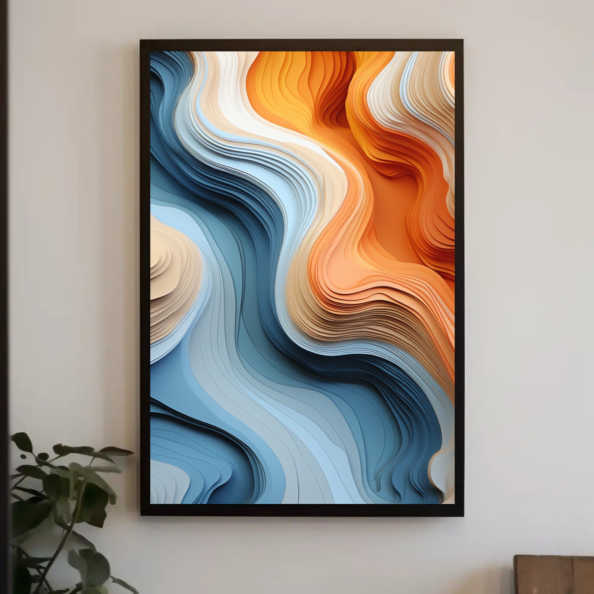Stylized Abstract Landscape with Layered Wavy Patterns Poster