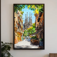 Spain Barcelona Sagrada Familia Street View City Poster