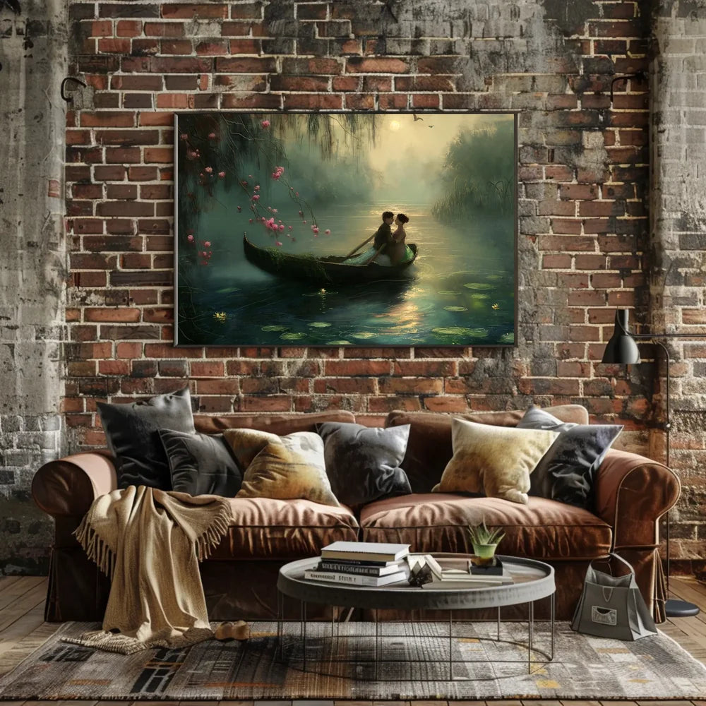 Romantic Rowboat Scene: Dreamy Impressionist Lake Poster