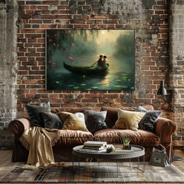 Romantic Rowboat Scene: Dreamy Impressionist Lake Poster