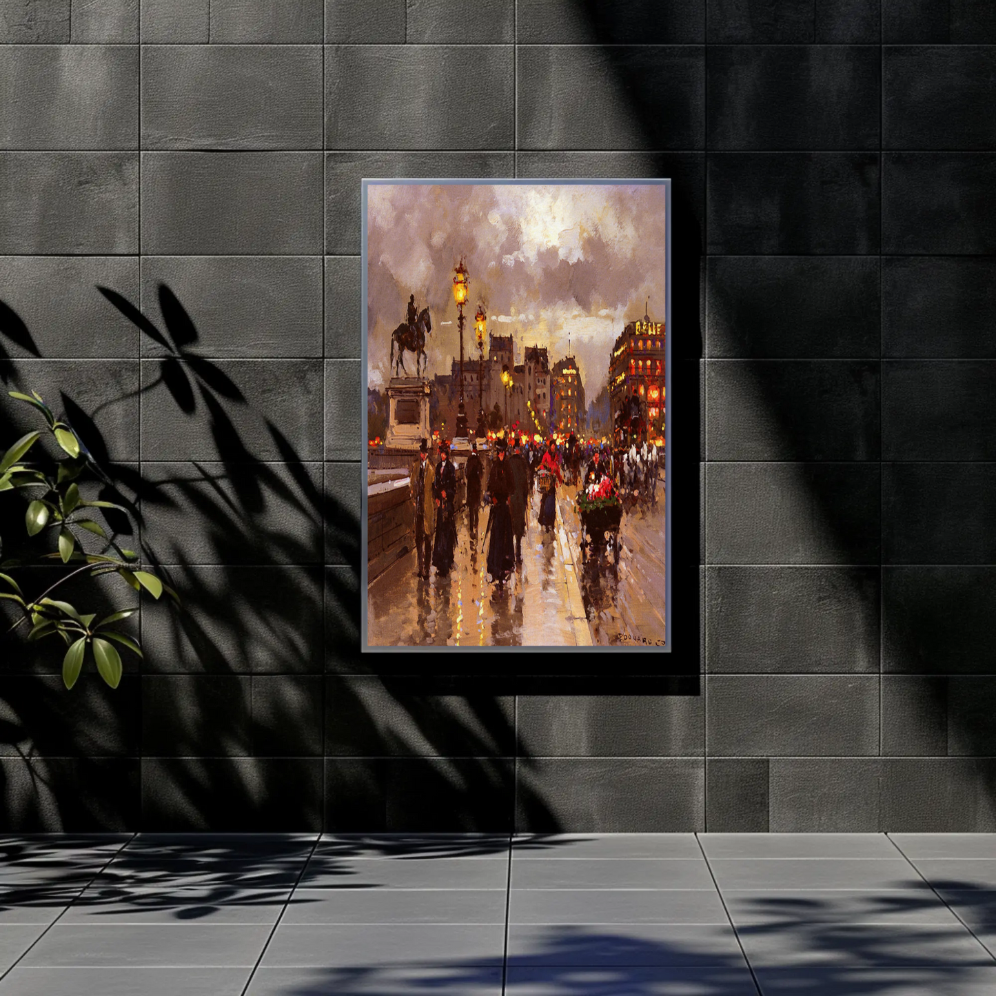 Paris Evening Streetlights Market Vintage Travel Poster