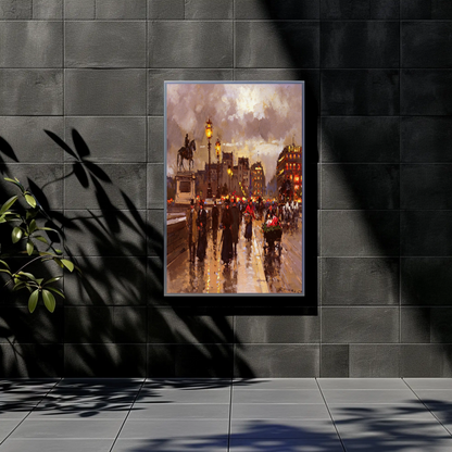 Paris Evening Streetlights Market Vintage Travel Poster