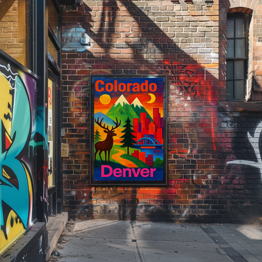 Denver Colorado Color Block Wildlife Travel Poster