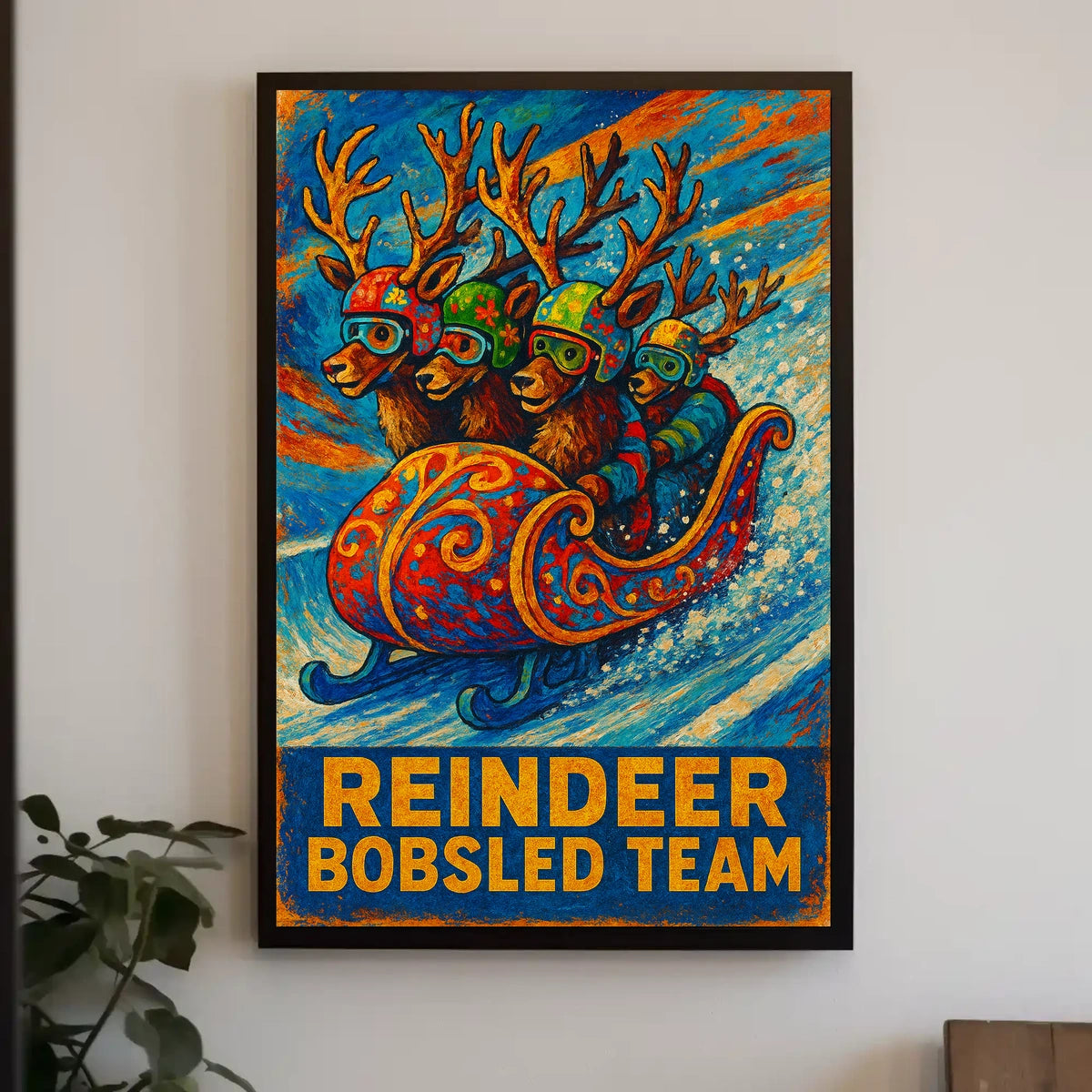 Reindeer Bobsled Team Poster