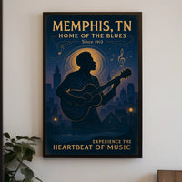 Memphis Blues Guitarist Vintage Cityscape Poster