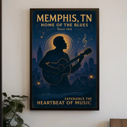 Memphis Blues Guitarist Vintage Cityscape Poster